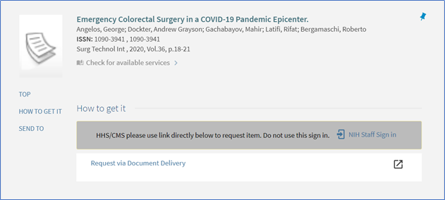 Image of how to request a document in ILLiad via the NIH Library Document Delivery service
